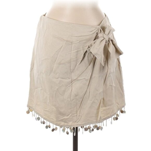 Jason Wu Mother Of Pearl Beaded Sea Shell Linen Skirt‎ Sz 8 - Picture 1 of 6